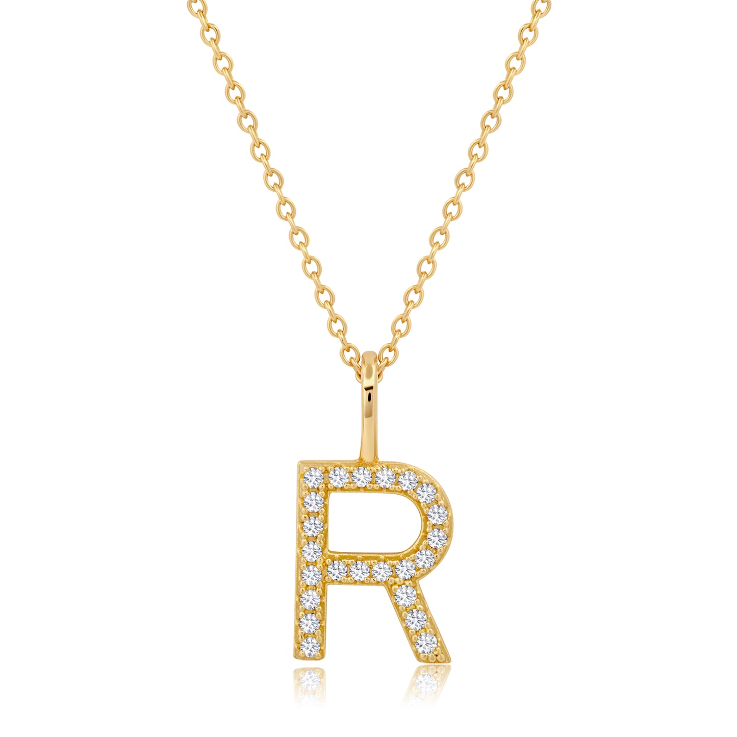 Crislu Letter "R" 18" 0.115 ct. Cubic Zirconia Initial Pendant Necklace in 18K Yellow Gold Plated 925 Sterling Silver