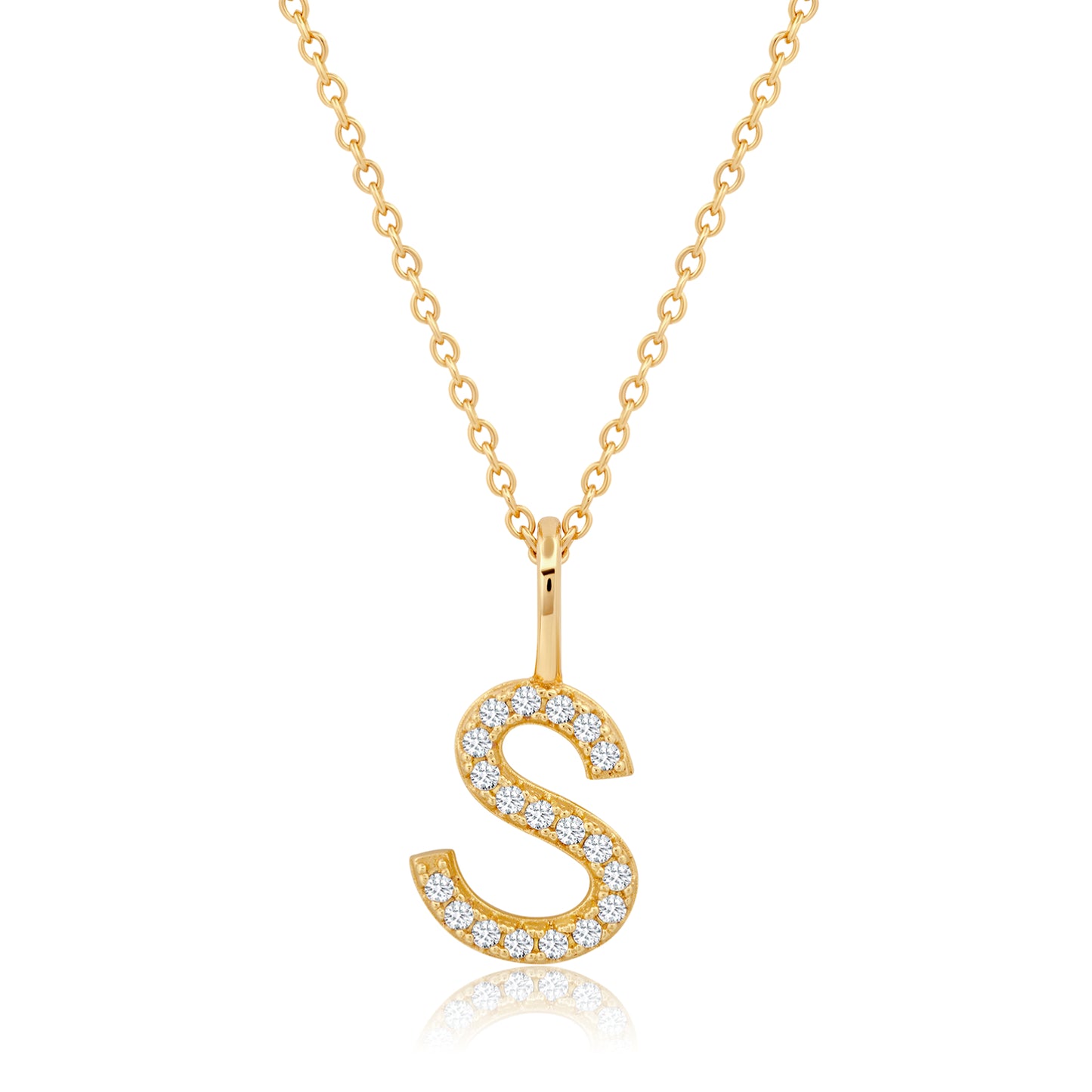 Crislu Letter "S" 18" 0.115 ct. Cubic Zirconia Initial Pendant Necklace in 18K Yellow Gold Plated 925 Sterling Silver