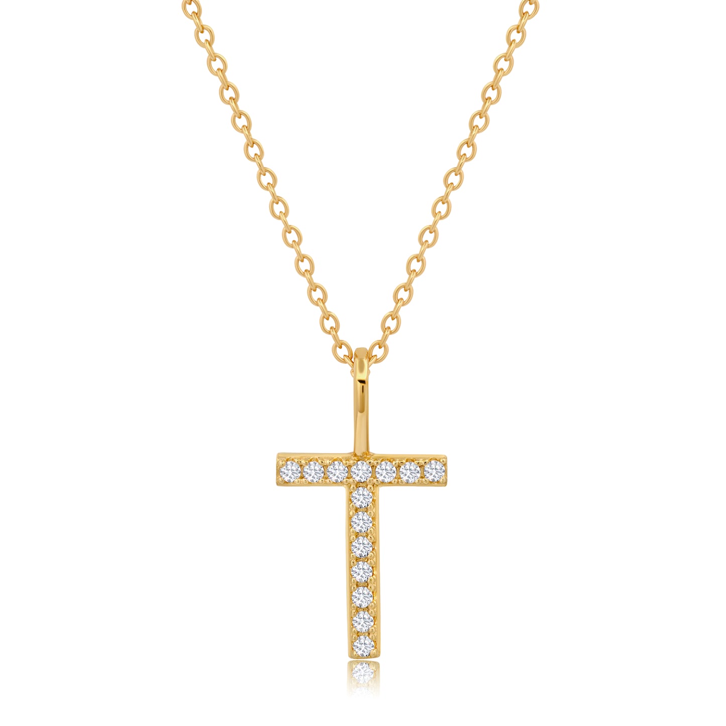 Crislu Letter "T" 18" 0.115 ct. Cubic Zirconia Initial Pendant Necklace in 18K Yellow Gold Plated 925 Sterling Silver