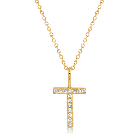 Crislu Letter "T" 18" 0.115 ct. Cubic Zirconia Initial Pendant Necklace in 18K Yellow Gold Plated 925 Sterling Silver