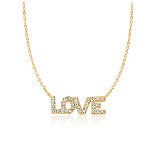 Crislu Women's 18" 0.16 ct. Cubic Zirconia Pave Love Necklace in 18K Yellow Gold Plated 925 Sterling Silver