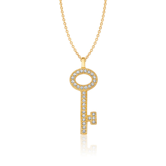 Collar con llave de Crislu para mujer de 18" con pavé de circonitas cúbicas de 0,16 ct en plata de ley 925 bañada en oro amarillo de 18 quilates