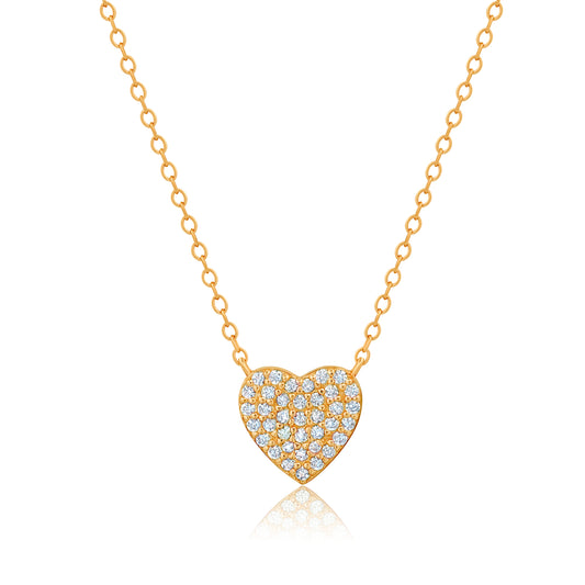 Collar de corazón pavé de 18" para mujer de Crislu en plata de ley 925 bañada en oro amarillo de 18 quilates