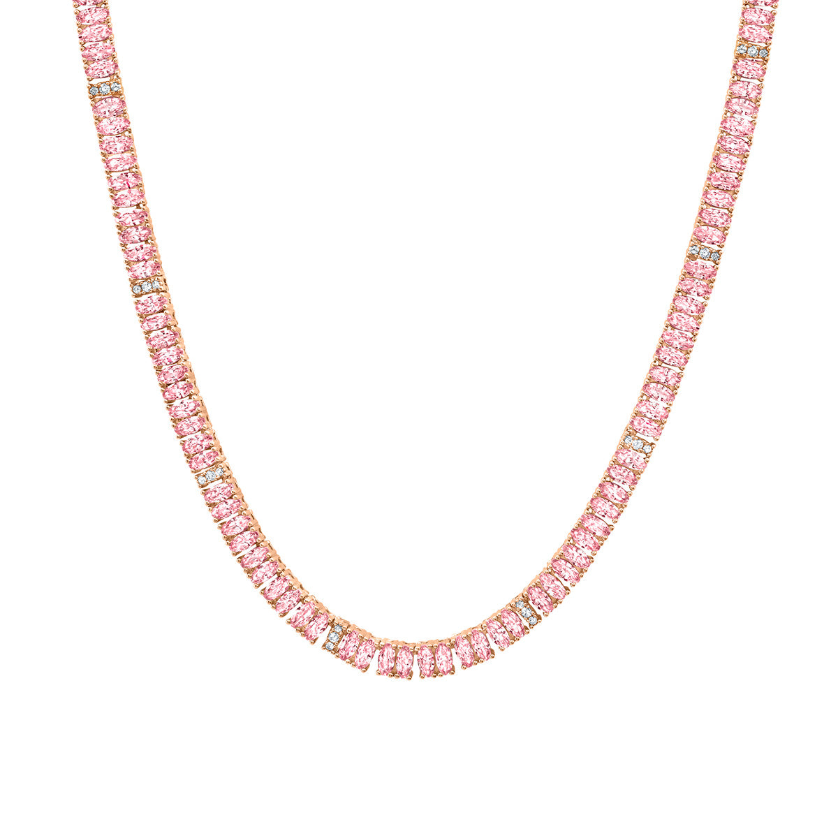 Crislu - Hues Rosefold Pink Tennis 18" Necklace - 18K Rose Gold