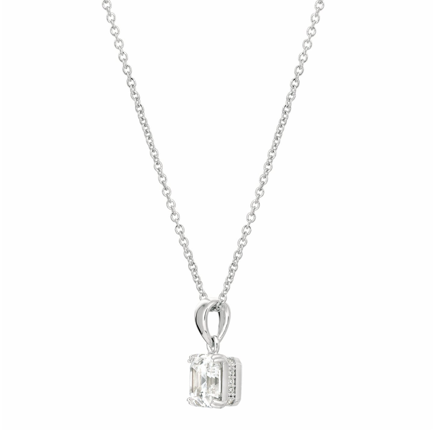 Collar con colgante de corte Asscher real para mujer de Crislu en plata de ley 925 bañada en platino puro