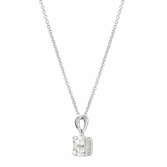 Crislu Women's Royal Asscher Cut Pendant Necklace in Pure Platinum Plated 925 Sterling Silver