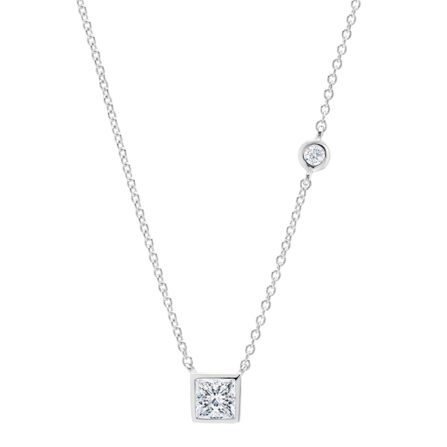 Crislu Women's Square Ray CZ Necklace in Pure Platinum Plated 925 Sterling Silver