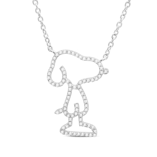 Crislu Peanuts 21" 0.1 ct. Cubic Zirconia Snoopy Pave Silhouette Necklace in Pure Platinum Plated 925 Sterling Silver