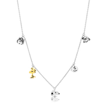 Crislu Peanuts 21" 0.1 ct. Cubic Zirconia Snoopy & The Gang Necklace in Pure Platinum Plated over 925 Sterling Silver