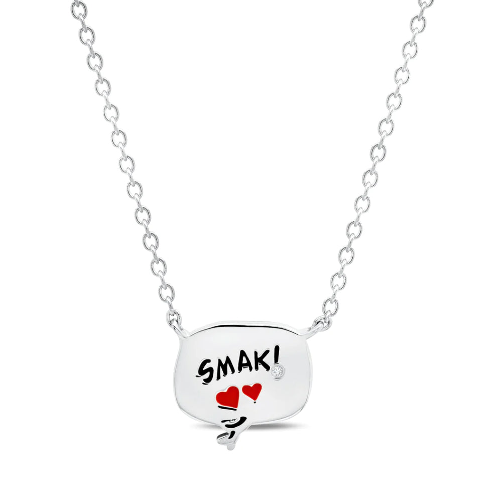 Crislu Peanuts 21" 0.1 ct. Cubic Zirconia SMAK! Thought Balloon Necklace in Pure Platinum Plated 925 Sterling Silver