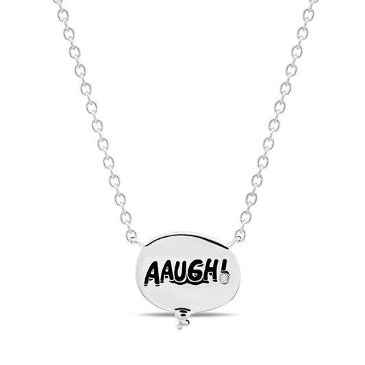 Crislu Peanuts 21" 0.1 ct. Cubic Zirconia Charlie Brown Thought Balloon Necklace in Pure Platinum Plated 925 Sterling Silver