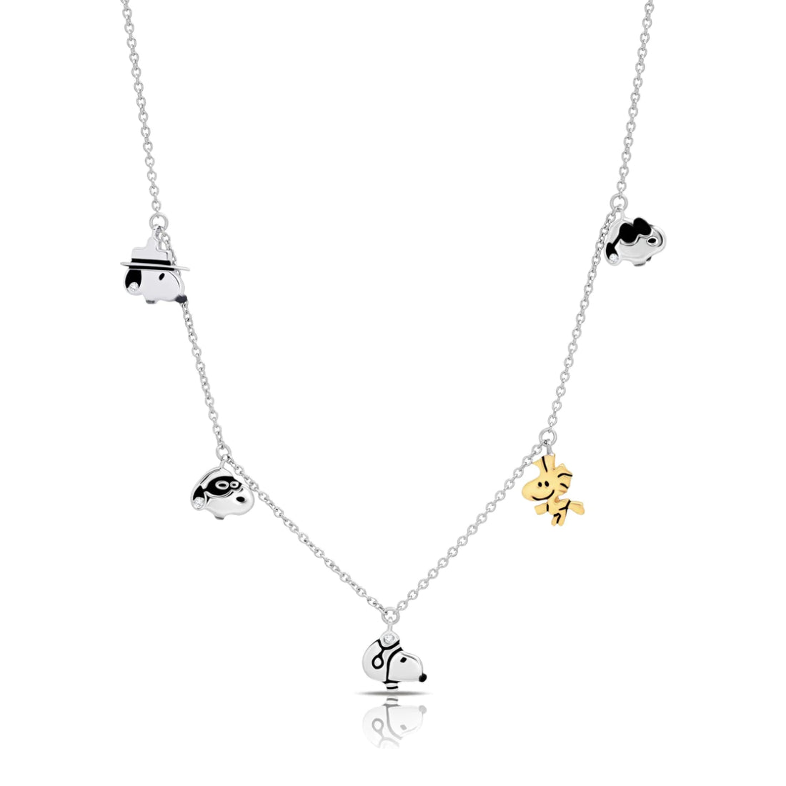 Crislu Peanuts 21" 0.2 ct. Cubic Zirconia Snoopy & Woodstock Necklace in Pure Platinum Plated 925 Sterling Silver