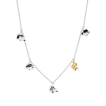 Crislu Peanuts 21" 0.2 ct. Cubic Zirconia Snoopy & Woodstock Necklace in Pure Platinum Plated over 925 Sterling Silver