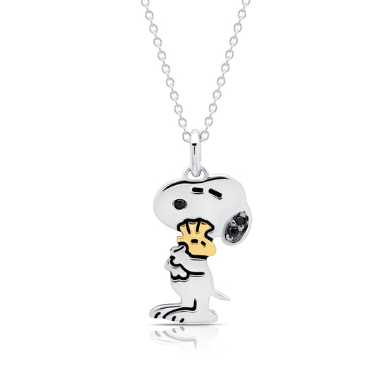 Crislu Peanuts 21" 0.5 ct. Cubic Zirconia Snoopy & Woodstock Necklace in Pure Platinum Plated 925 Sterling Silver