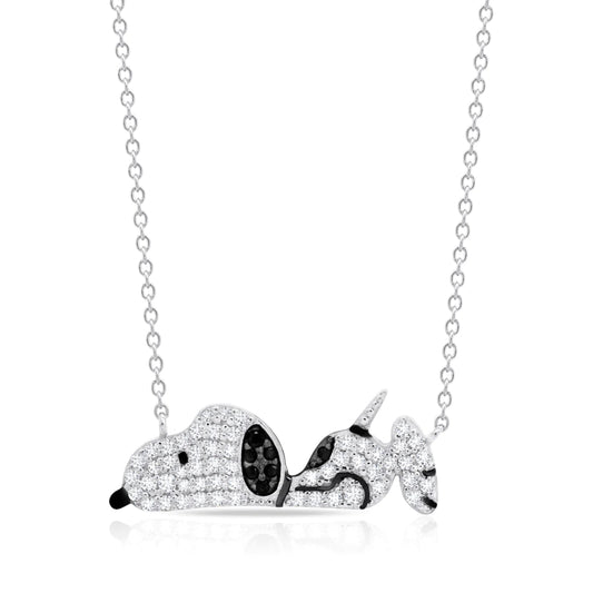 Crislu Peanuts 21" 0.5 ct. Cubic Zirconia Snoopy Laying Down Necklace in Pure Platinum Plated 925 Sterling Silver