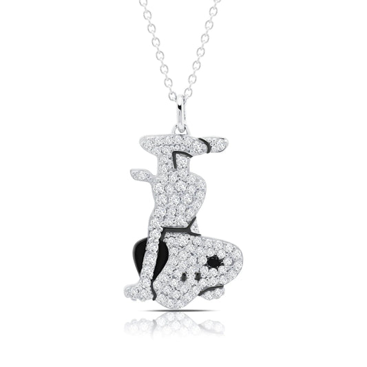 Collar de platino puro con cabeza de Snoopy y pavé de Peanuts de 0,50 ct