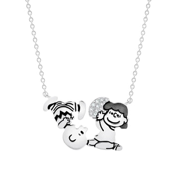 Crislu Peanuts 0.2 ct. Cubic Zirconia Charlie Brown & Lucy Football Necklace in 925 Sterling Silver