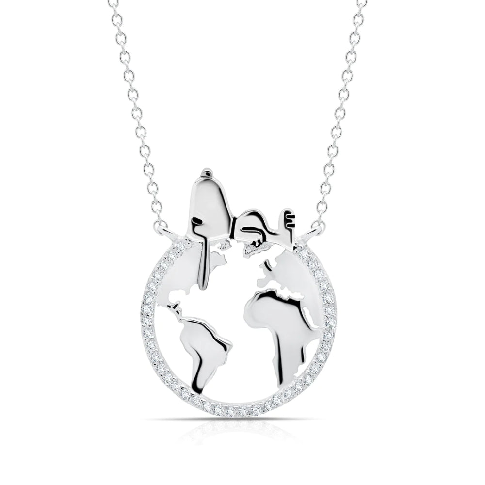 Peanuts Snoopy on the World 0.10 ct Necklace, Pure Platinum