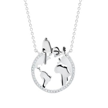 Crislu Peanuts 0.2 ct. Cubic Zirconia Snoopy On The World Necklace