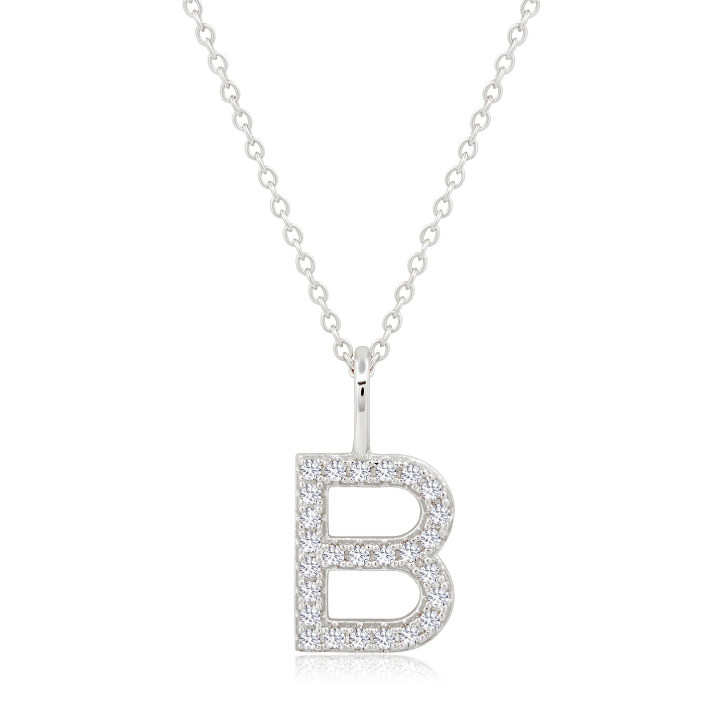 Crislu Letter "B" 18" 0.115 ct. Cubic Zirconia Initial Pendant Necklace in Pure Platinum Plated 925 Sterling Silver