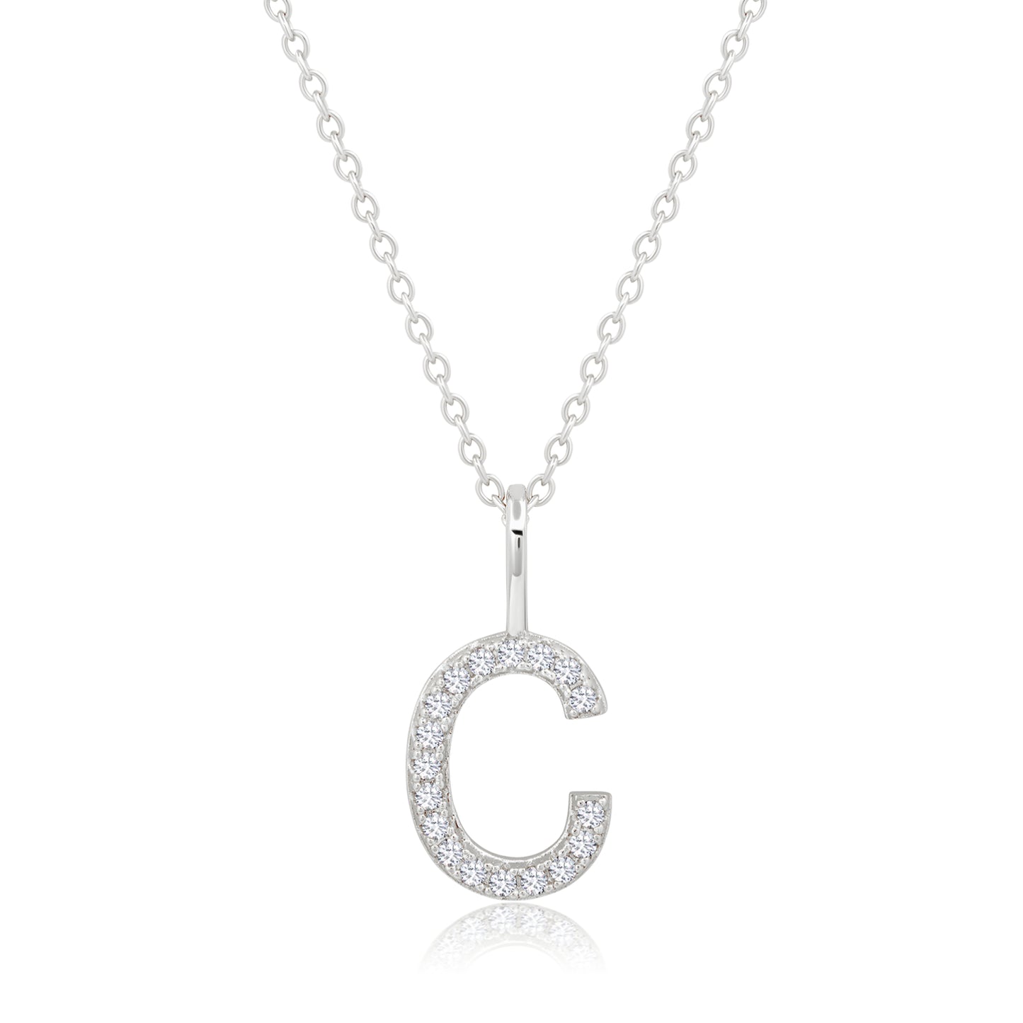 Crislu Letter "C" 18" 0.115 ct. Cubic Zirconia Initial Pendant Necklace in Pure Platinum Plated 925 Sterling Silver