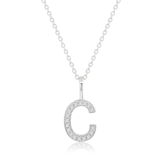 Crislu Letter "C" 18" 0.115 ct. Cubic Zirconia Initial Pendant Necklace in Pure Platinum Plated 925 Sterling Silver