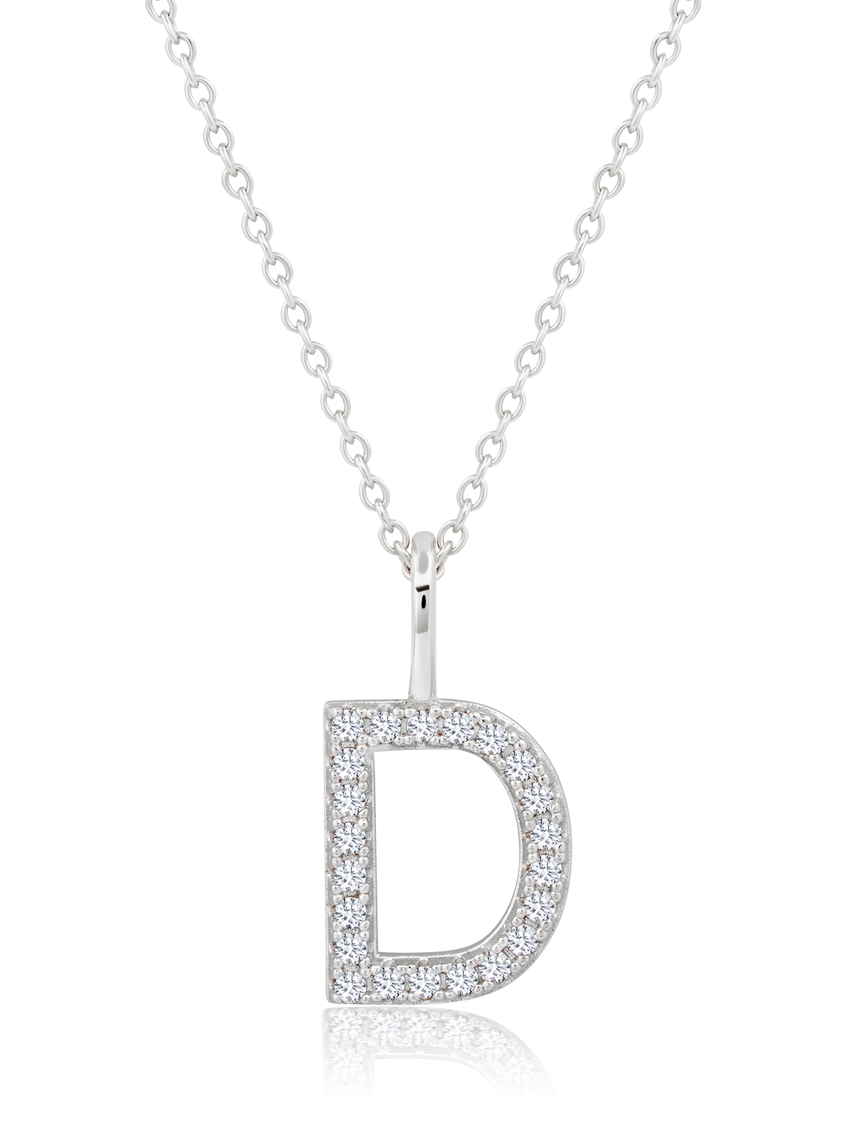 Crislu Letter "D" 18" 0.115 ct. Cubic Zirconia Initial Pendant Necklace in Pure Platinum Plated 925 Sterling Silver