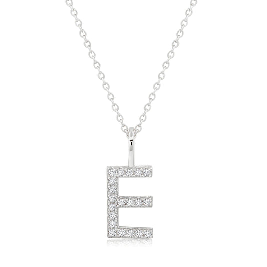 Crislu Letter "E" 18" 0.115 ct. Cubic Zirconia Initial Pendant Necklace in Pure Platinum Plated 925 Sterling Silver