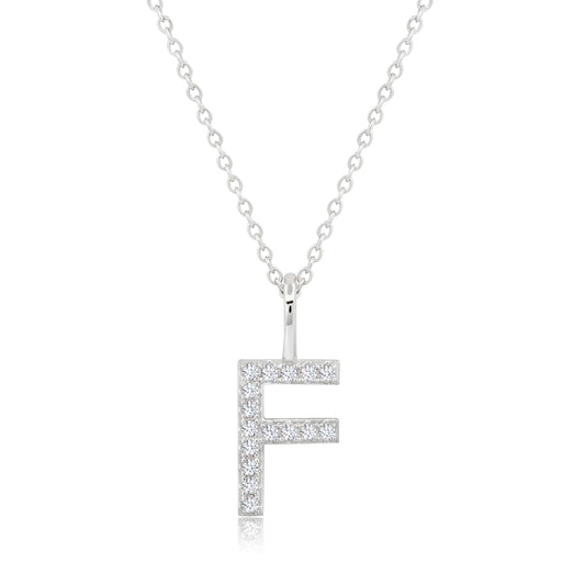 Crislu Letter "F" 18" 0.115 ct. Cubic Zirconia Initial Pendant Necklace in Pure Platinum Plated 925 Sterling Silver