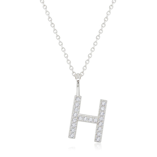 Crislu Letter "H" 18" 0.115 ct. Cubic Zirconia Initial Pendant Necklace in Pure Platinum Plated 925 Sterling Silver