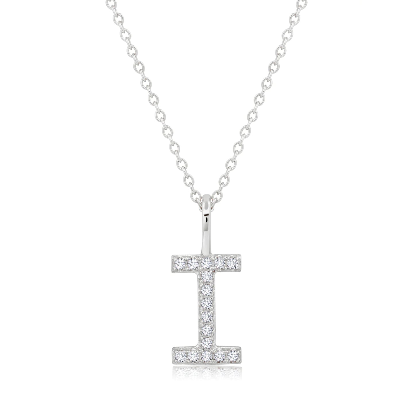 Crislu Letter "I" 18" 0.115 ct. Cubic Zirconia Initial Pendant Necklace in Pure Platinum Plated 925 Sterling Silver