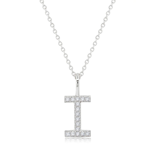 Crislu Letter "I" 18" 0.115 ct. Cubic Zirconia Initial Pendant Necklace in Pure Platinum Plated 925 Sterling Silver