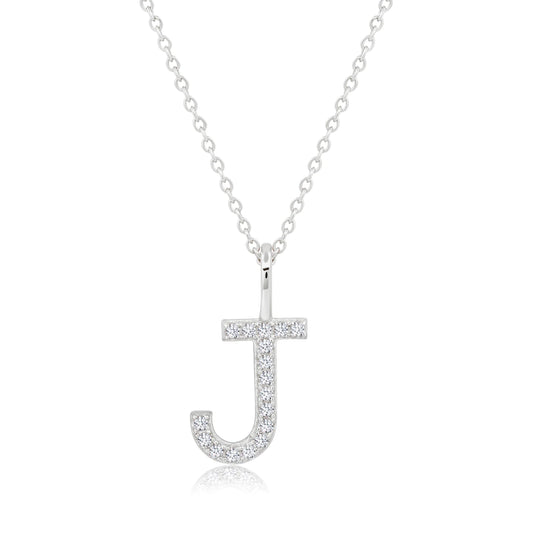 Crislu Letter "J" 18" 0.115 ct. Cubic Zirconia Initial Pendant Necklace in Pure Platinum Plated 925 Sterling Silver