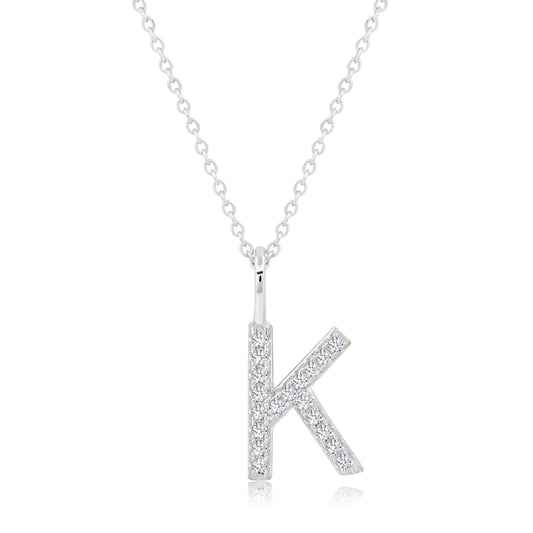 Crislu Letter "K" 18" 0.115 ct. Cubic Zirconia Initial Pendant Necklace in Pure Platinum Plated 925 Sterling Silver