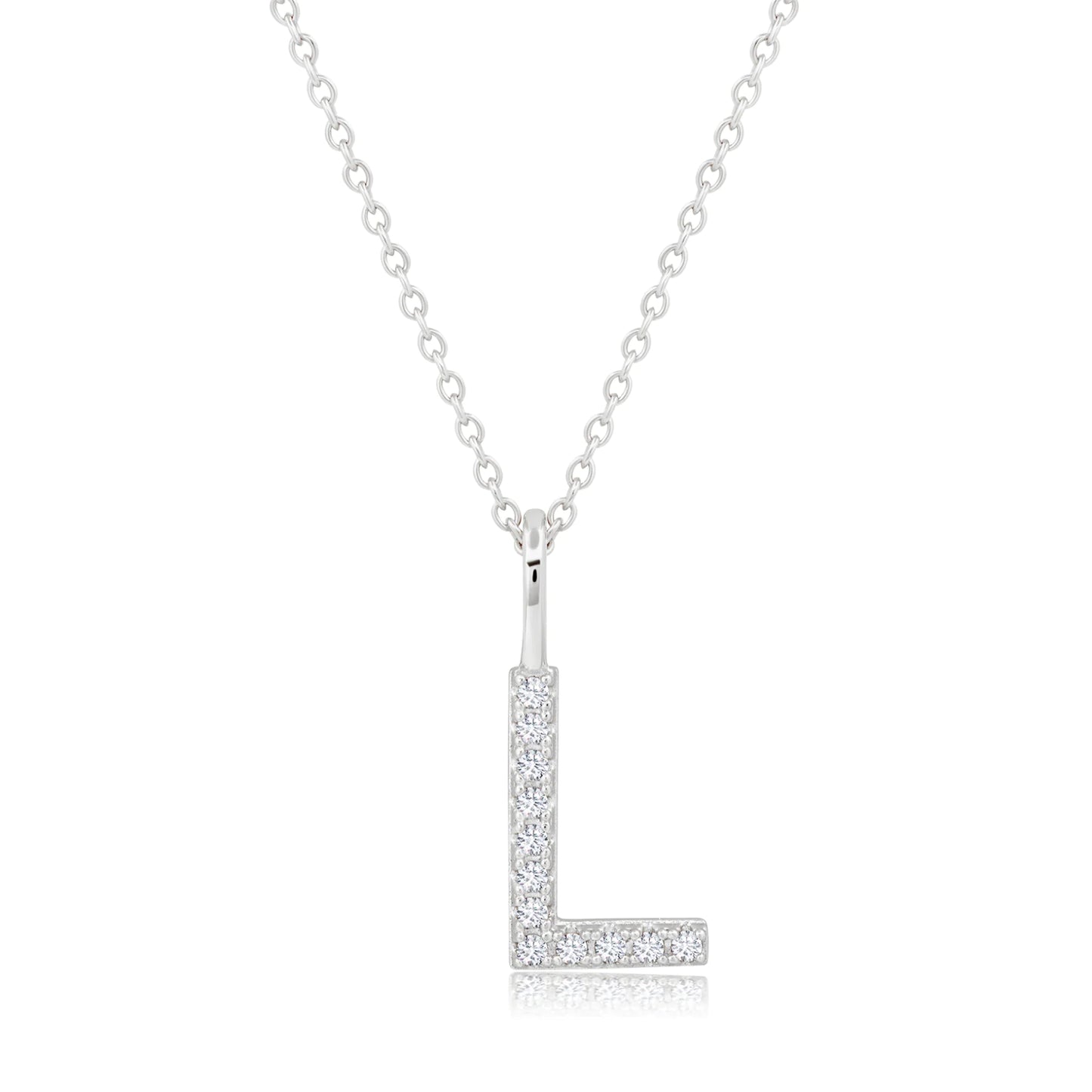 Crislu Letter "L" 18" 0.115 ct. Cubic Zirconia Initial Pendant Necklace in Pure Platinum Plated 925 Sterling Silver