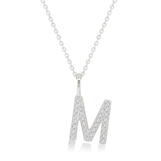 Crislu Letter "M" 18" 0.115 ct. Cubic Zirconia Initial Pendant Necklace in Pure Platinum Plated 925 Sterling Silver