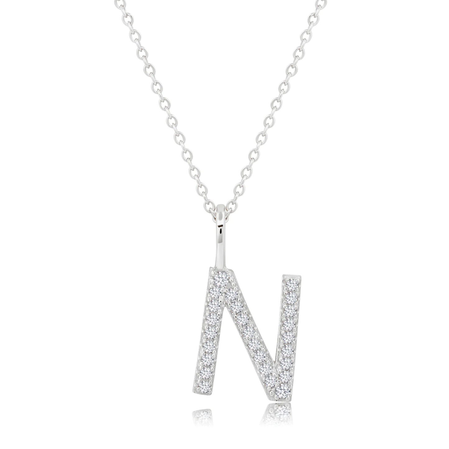 Crislu Letter "N" 18" 0.115 ct. Cubic Zirconia Initial Pendant Necklace in Pure Platinum Plated 925 Sterling Silver