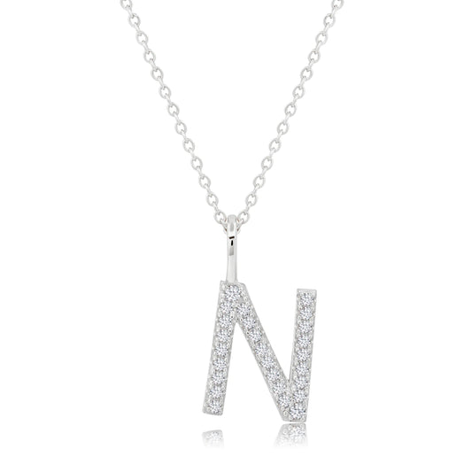 Crislu Letter "N" 18" 0.115 ct. Cubic Zirconia Initial Pendant Necklace in Pure Platinum Plated 925 Sterling Silver