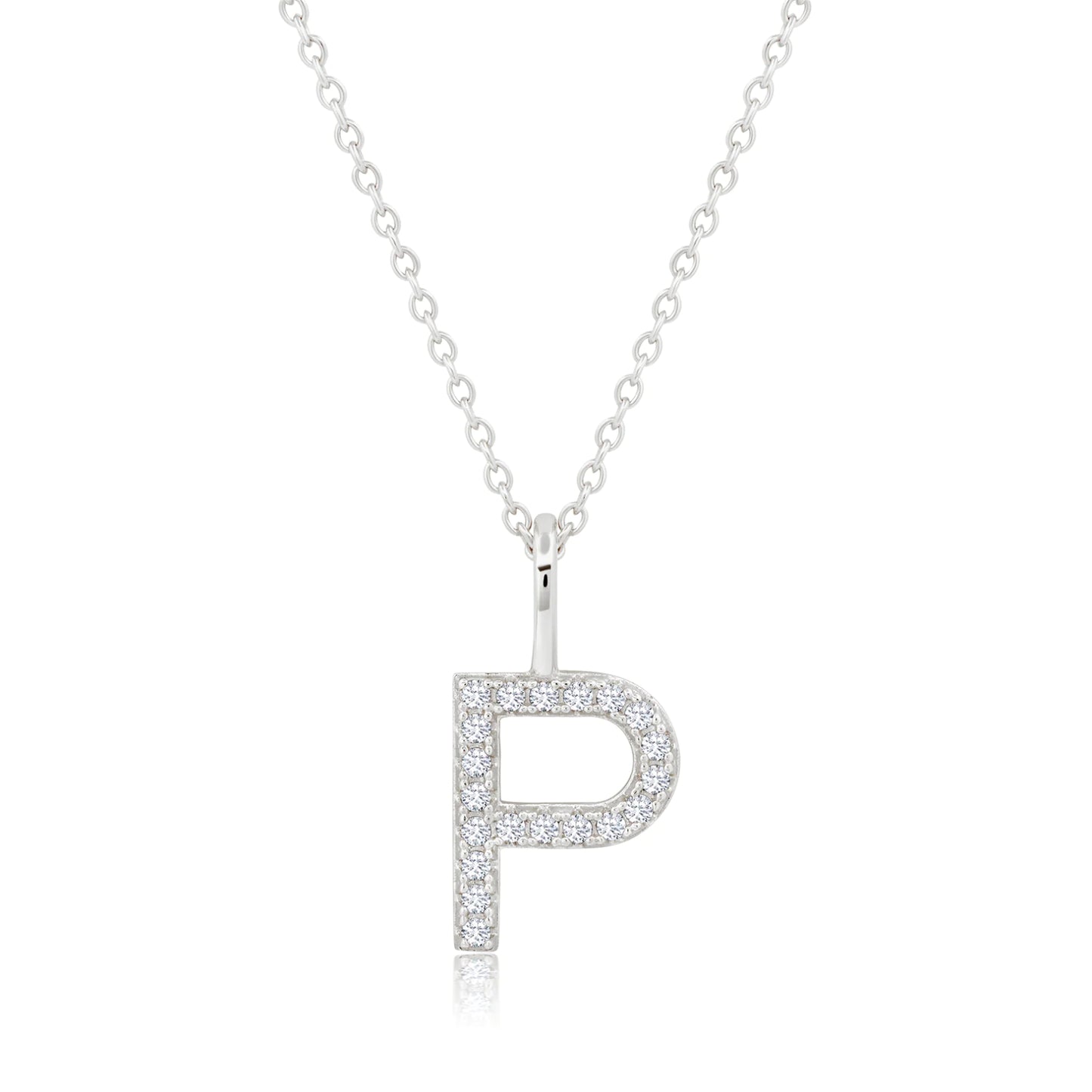 Crislu Letter "P" 18" 0.115 ct. Cubic Zirconia Initial Pendant Necklace in Pure Platinum Plated 925 Sterling Silver