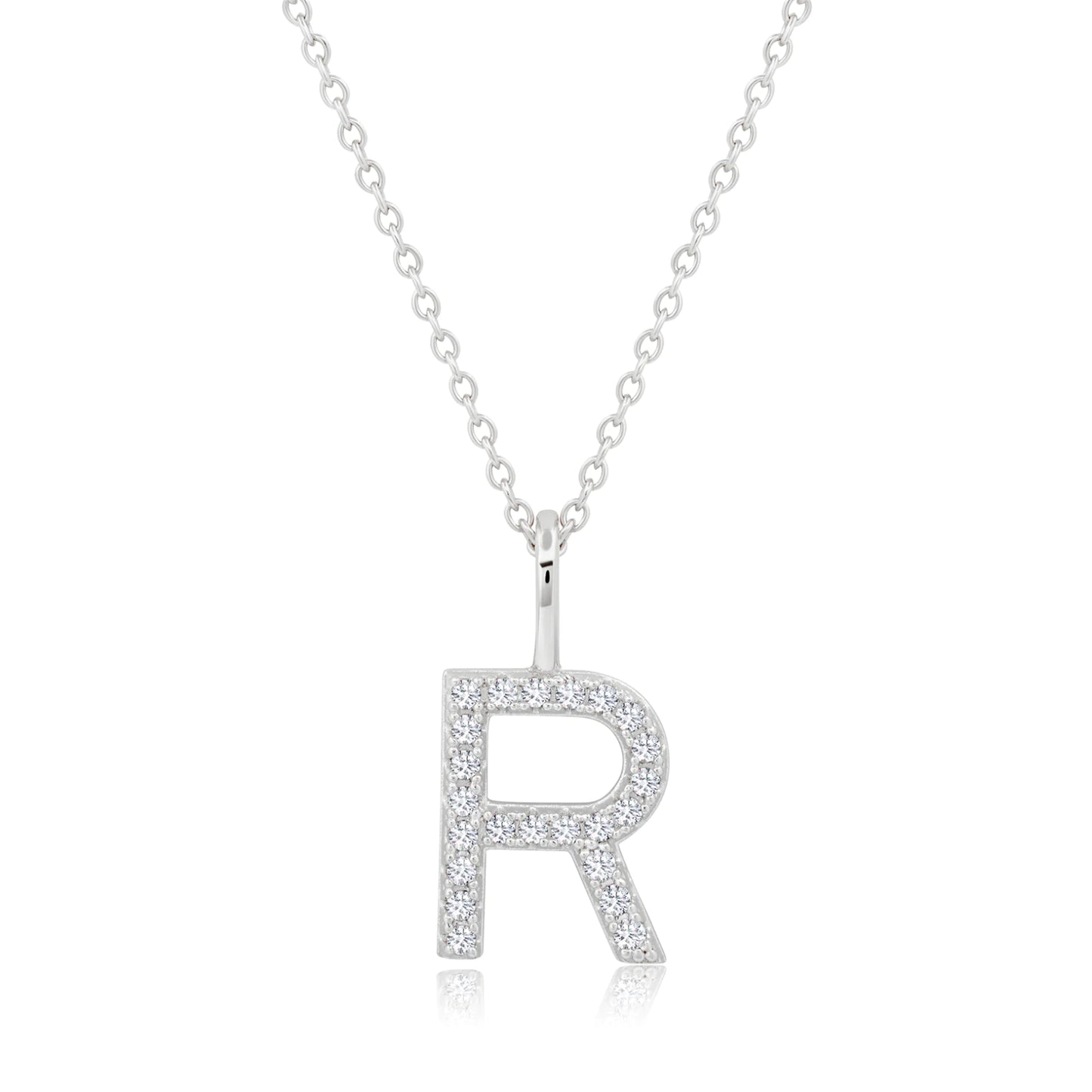 Crislu Letter "R" 18" 0.115 ct. Cubic Zirconia Initial Pendant Necklace in Pure Platinum Plated 925 Sterling Silver