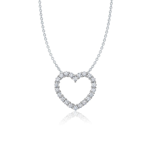 Crislu Women's 18" 0.33 ct. Cubic Zirconia Pave Heart Necklace in Pure Platinum Plated 925 Sterling Silver