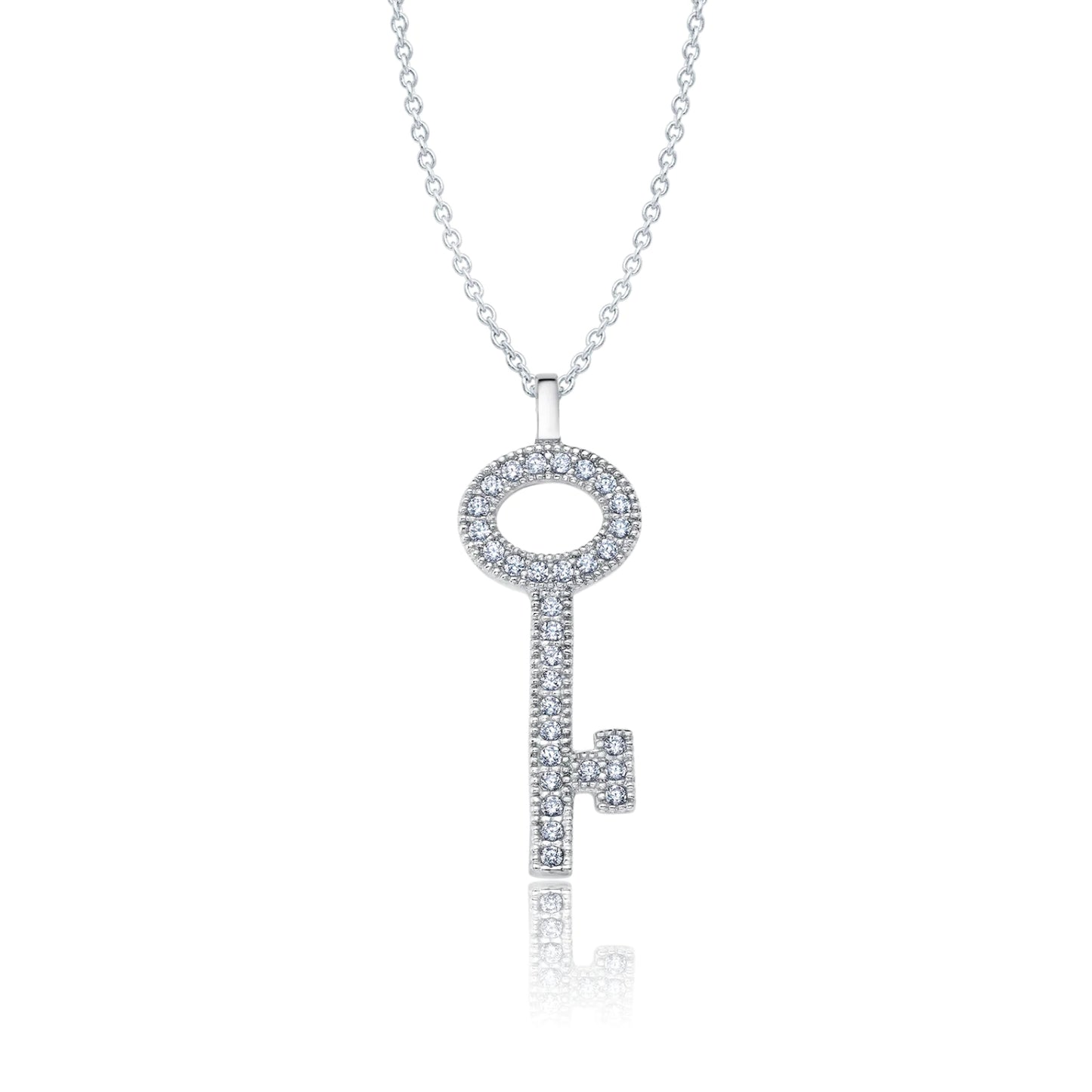 Crislu Women's 18" Pave Key Necklace in Pure Platinum Plated 925 Sterling Silver