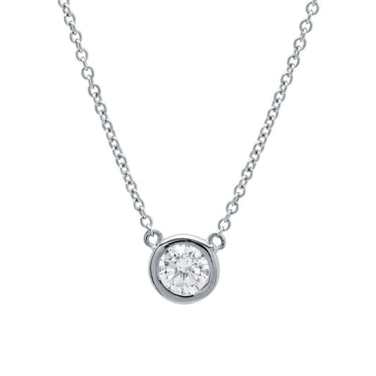 Crislu Women's Solitaire Bezel Pendant Necklace in Pure Platinum Plated 925 Sterling Silver