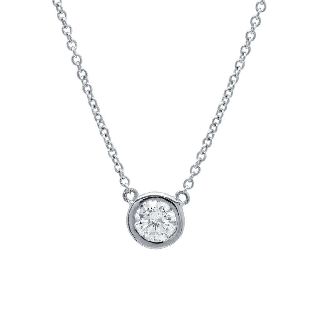 Crislu Women's 18" Solitaire Bezel Set Pendant Necklace in Platinum-Plating over Sterling Silver