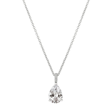 Crislu Women's 2.3 ct. Cubic Zirconia Accented Pear Pendant Necklace in Pure Platinum Plated over 925 Sterling Silver