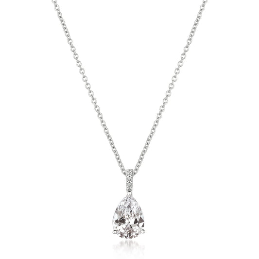 Crislu Women's 2.3 ct. Cubic Zirconia Accented Pear Pendant Necklace in Pure Platinum Plated 925 Sterling Silver