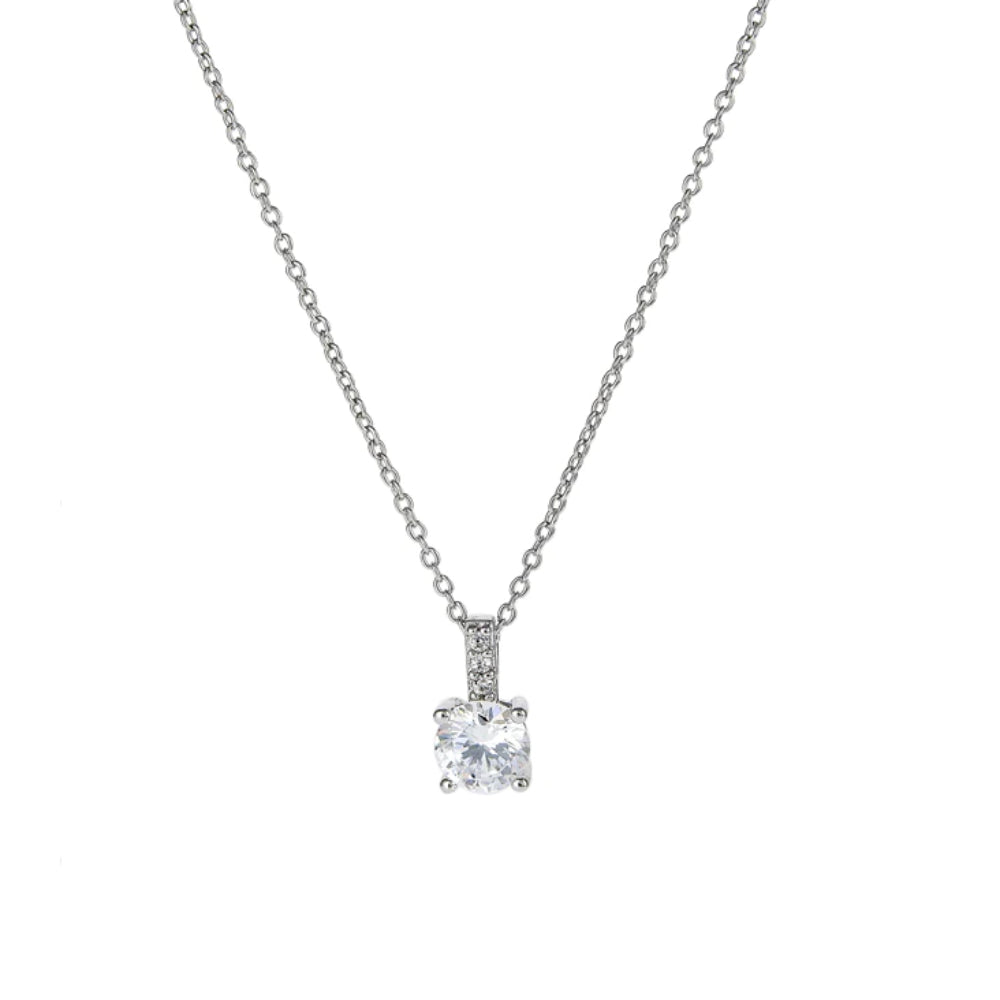 Crislu Women's 1.5 ct. Cubic Zirconia Accented Brilliant Pendant Necklace in Pure Platinum Plated 925 Sterling Silver