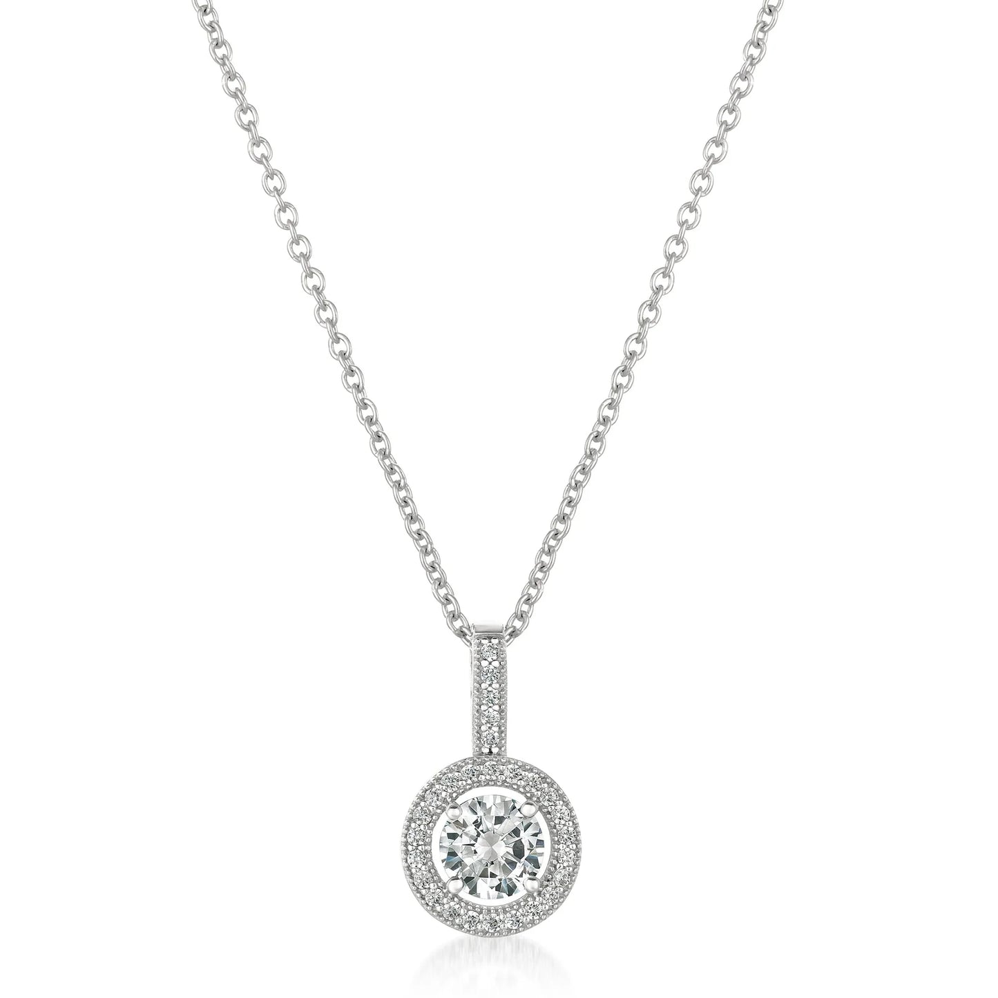 Crislu Women's Brilliant Cut Halo Pendant Necklace in Pure Platinum Plated 925 Sterling Silver