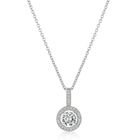 Crislu Women's Brilliant Cut Halo Pendant Necklace in Pure Platinum Plated 925 Sterling Silver