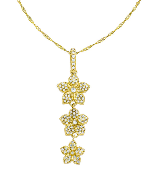14k Yellow Gold Cubic Zirconia 3 Flowers Pendant